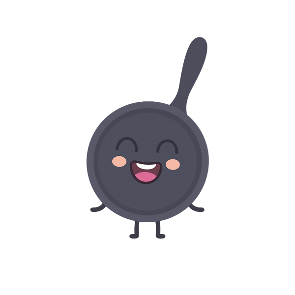 Mealo's frying-pan mascot, a friendly cartoon character.