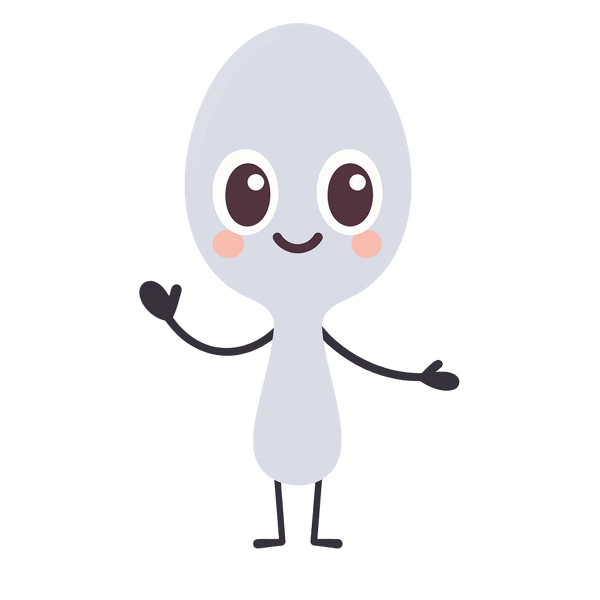 Mealo's spoon mascot, a friendly cartoon character.